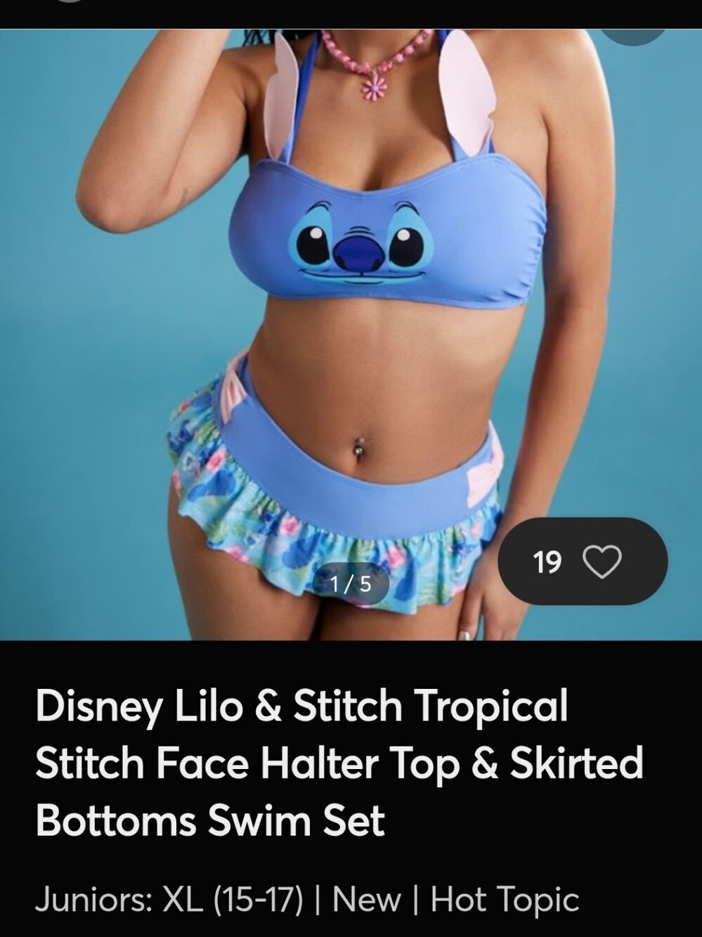 Disney Light Blue Stitch Face Halter Bikini Set
